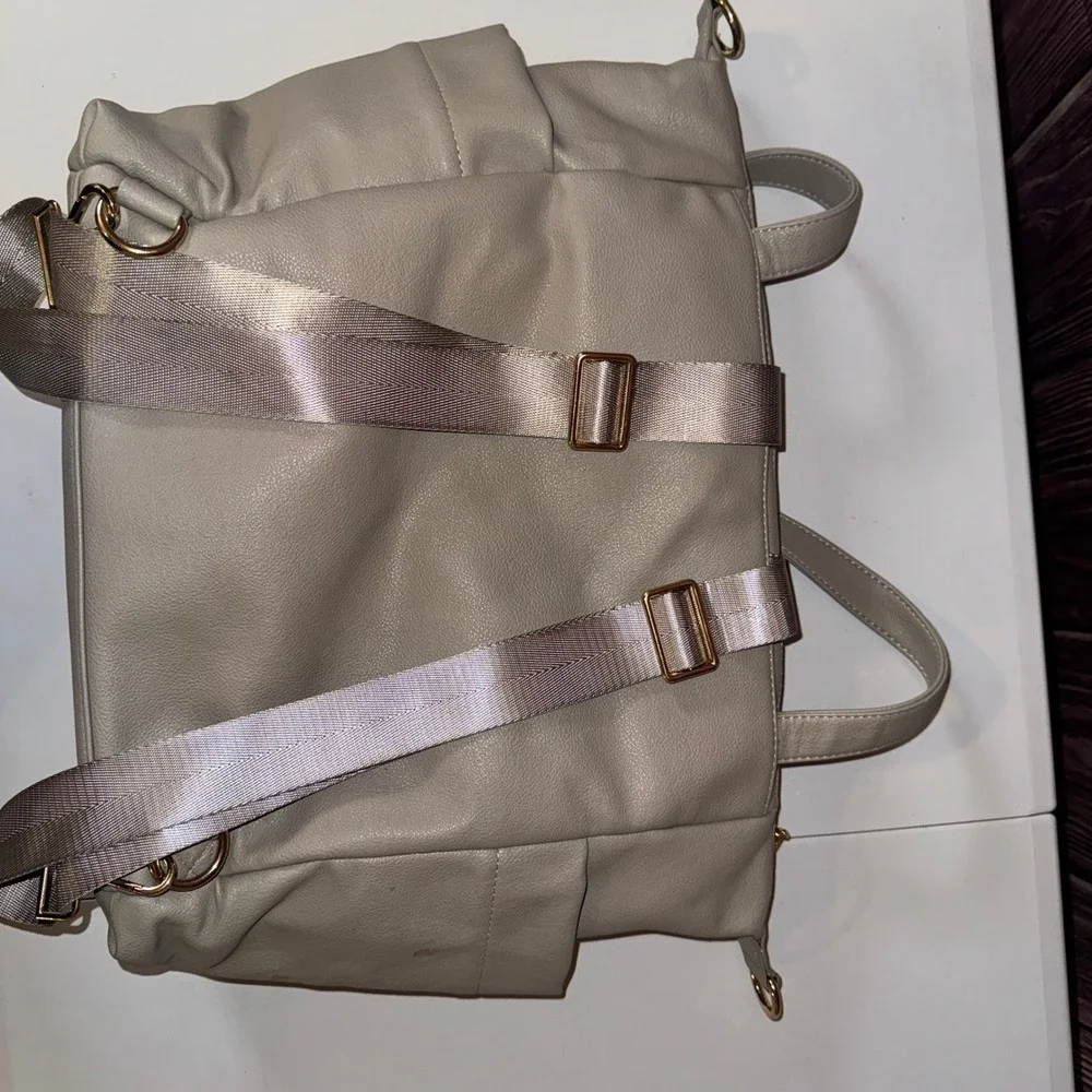 Miss Fong Diaper Bag Backpack Women OS Grey Vegan Leather Convertible Tote Gold
